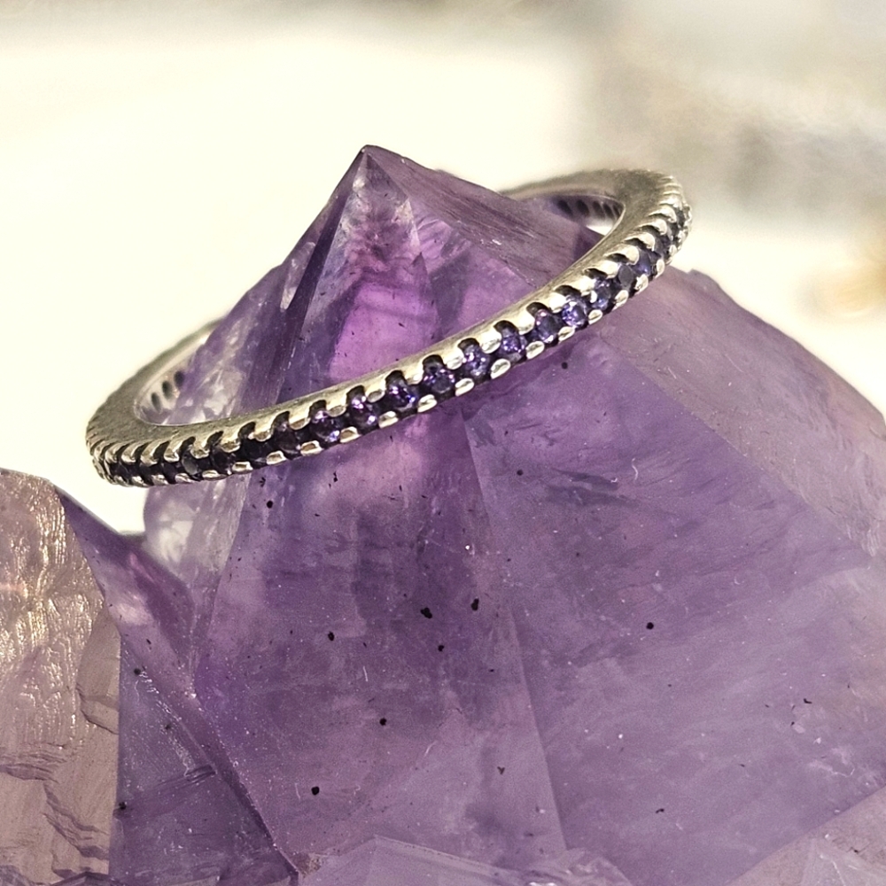 Silpada Sterling Silver Purple Cubic Zirconia Stack Band Ring 925 Sz 5.75 US